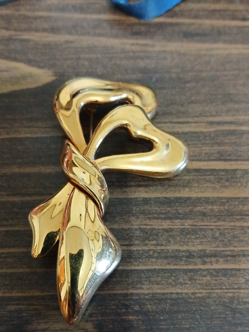 Monet Gold Heart Ribbon Brooch - Elegant Women’s Accessory
